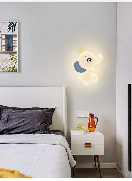 Kids Room Wall Light  Crowned Elephant LED Design - Detailed view