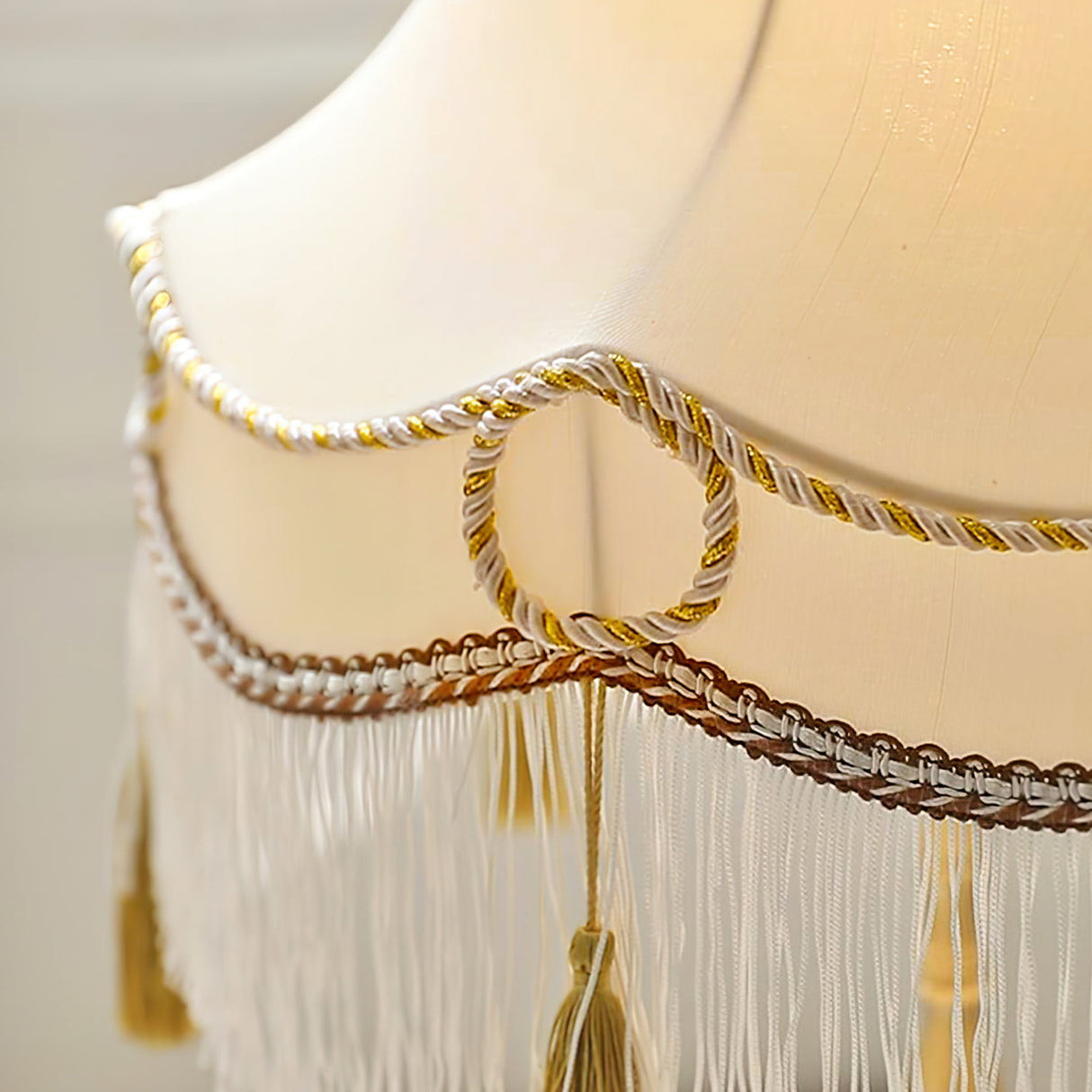 Victorian Table Lamp  Brass Base with Fringed Shade - Product detail 4