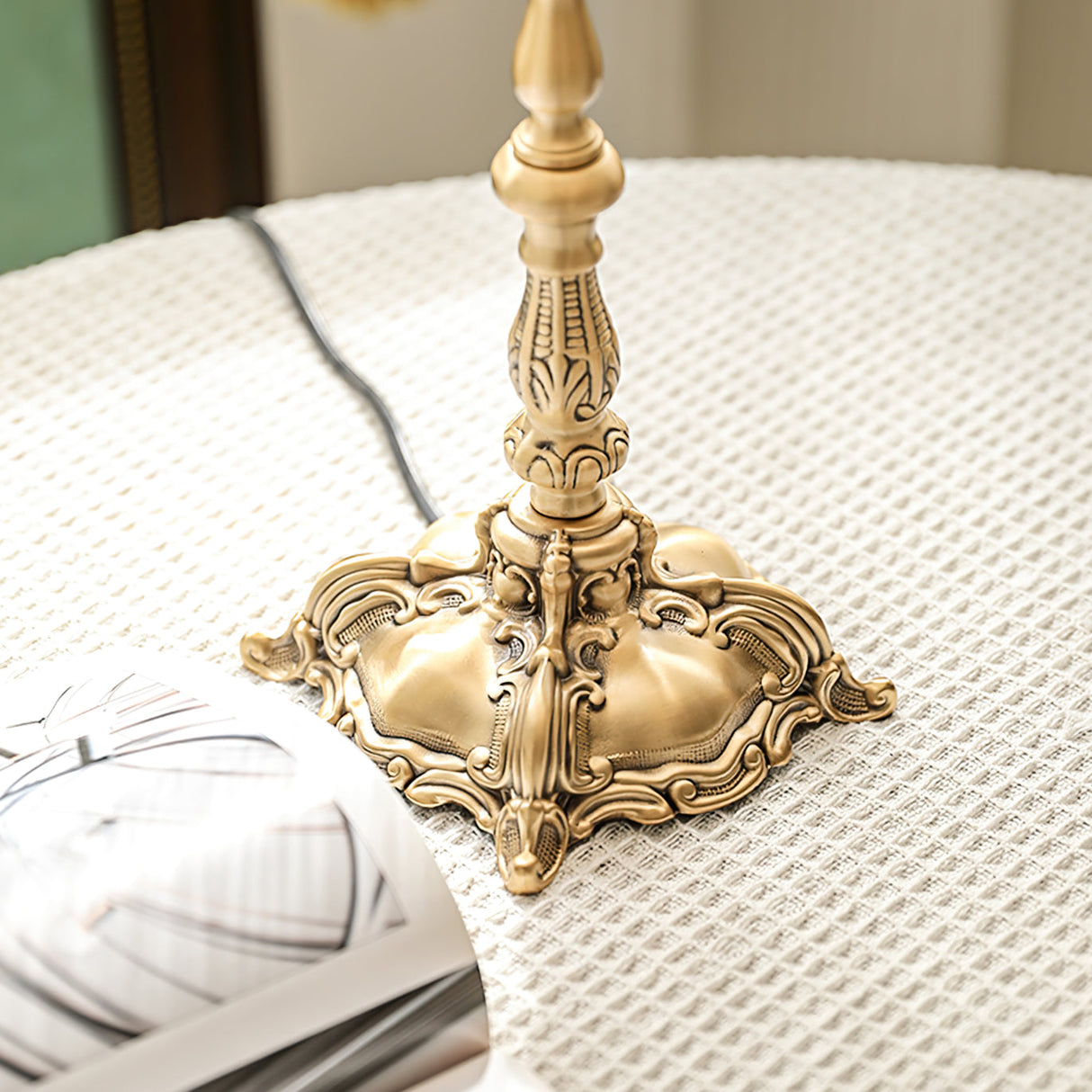 Victorian Table Lamp  Brass Base with Fringed Shade - Product detail 5
