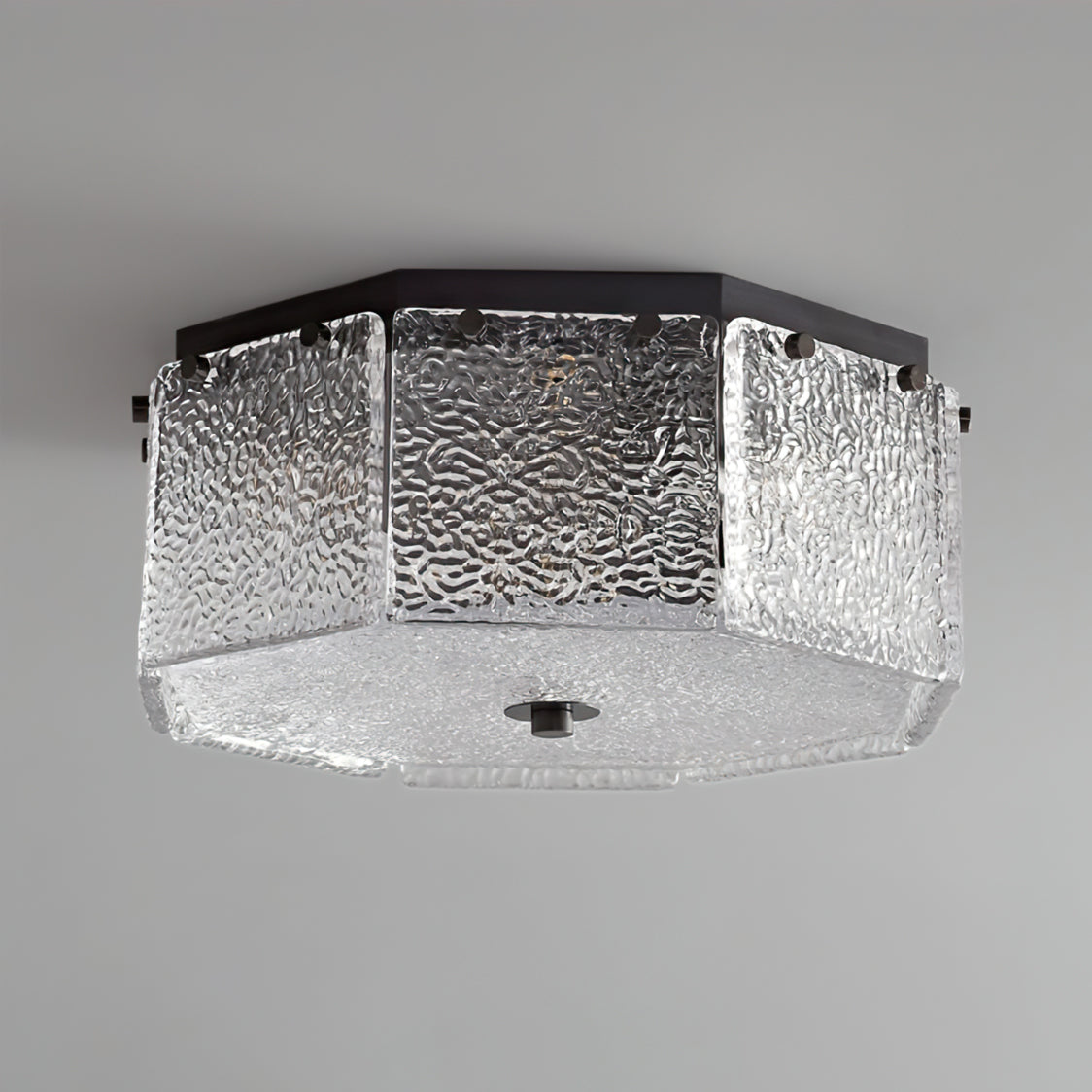 Modern Flush Mount Ceiling Light  Textured Glass Hexagonal Design - Product detail 7
