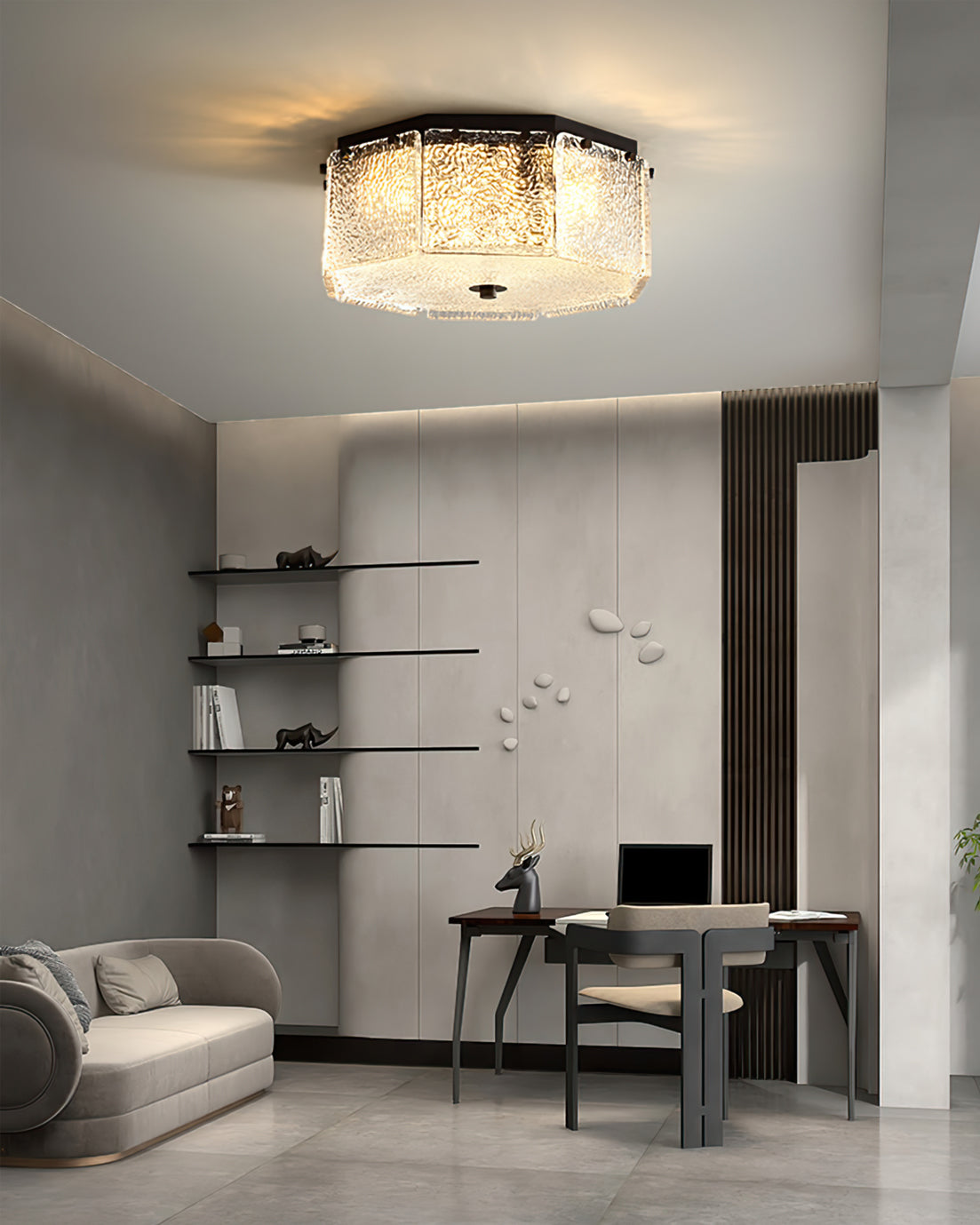 Modern Flush Mount Ceiling Light  Textured Glass Hexagonal Design - Product detail 6