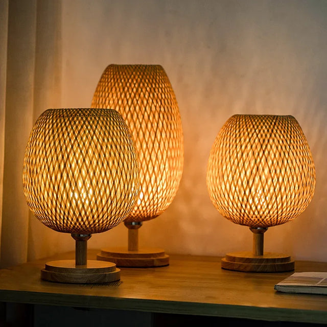 Bamboo Table Lamp  Woven Lattice Design - Product showcase