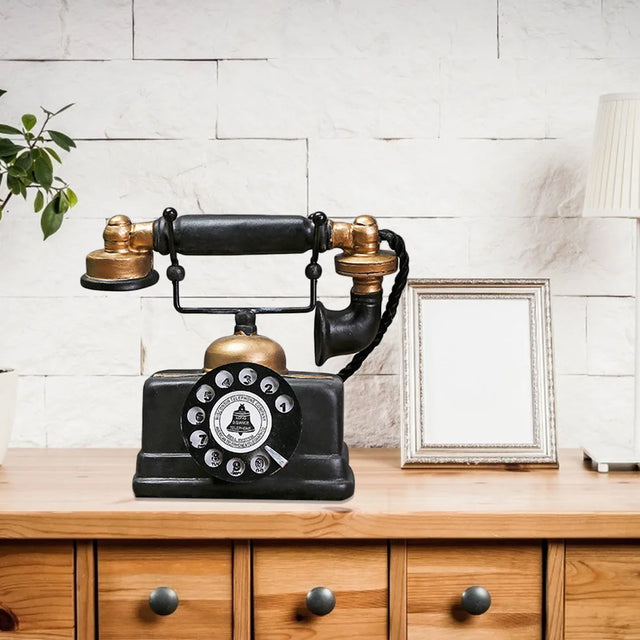 Vintage Rotary Telephone  Black and Gold Decorative Accent - Product showcase