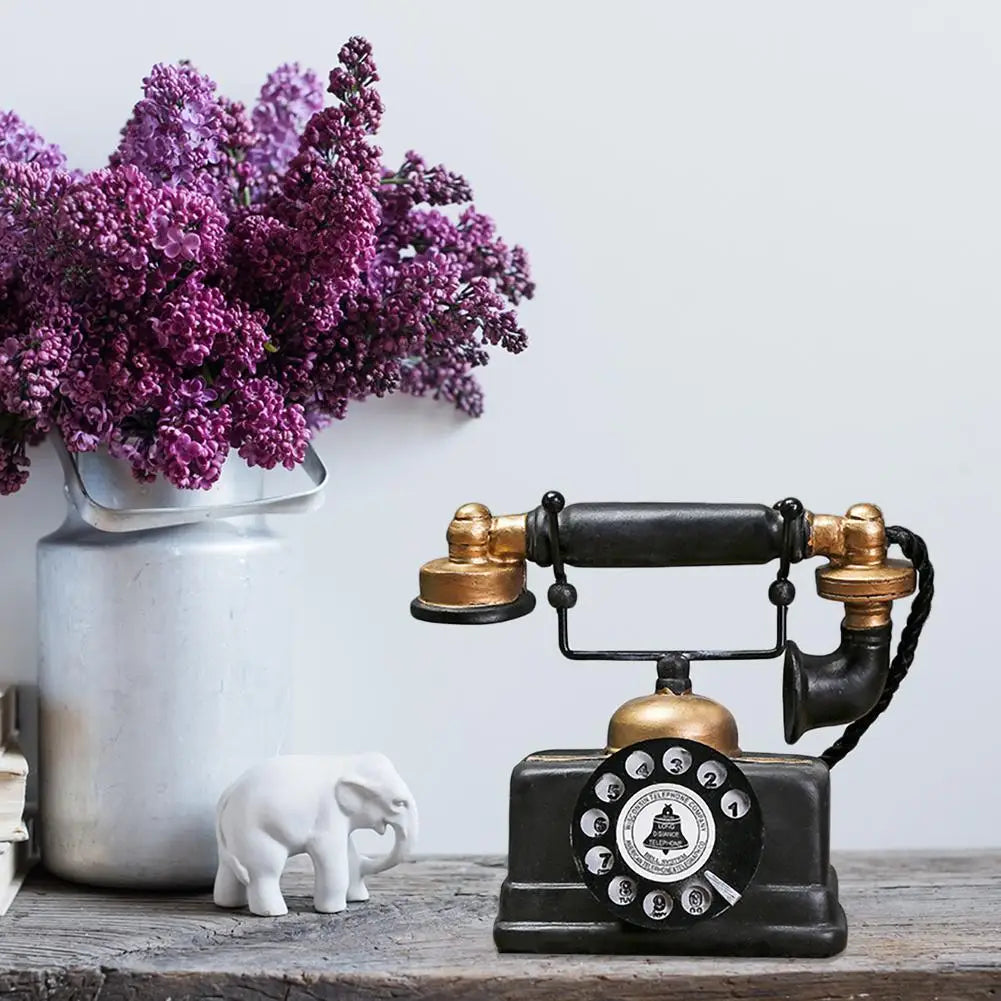 Vintage Rotary Telephone  Black and Gold Decorative Accent - Product example