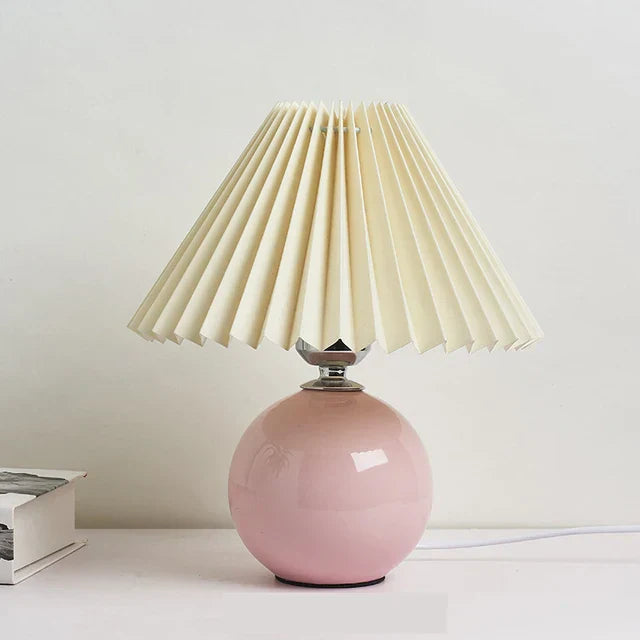 Ceramic Table Lamp  Pink Globe Base with Pleated Shade - Product detail 14