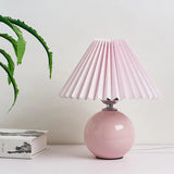 Ceramic Table Lamp  Pink Globe Base with Pleated Shade - Product showcase