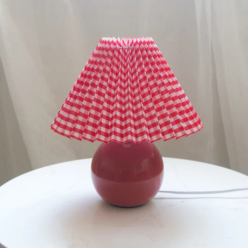 Ceramic Table Lamp  Pink Globe Base with Pleated Shade - Product example