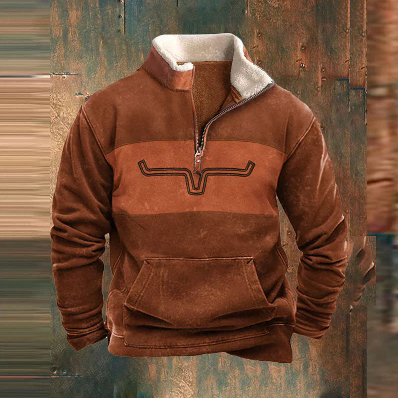 Western Fleece Pullover  Native Buffalo Print Quarter-Zip - Product example