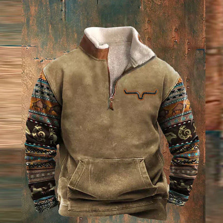 Western Fleece Pullover  Native Buffalo Print Quarter-Zip - Product detail 4