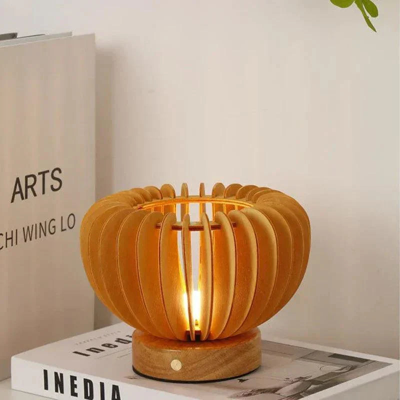 Wooden Table Lamp  Sculptural Slat Design - Detailed view