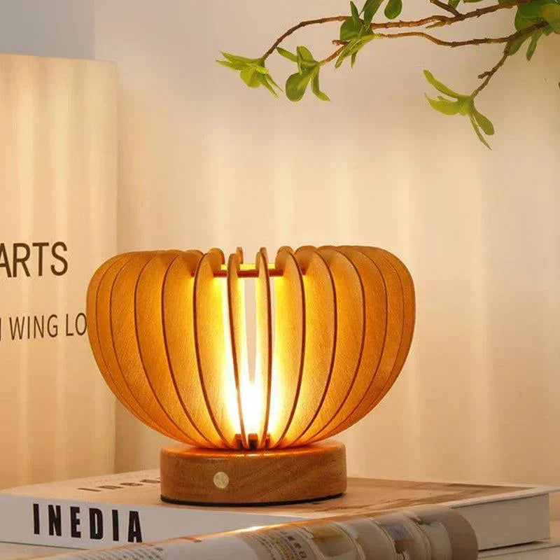 Wooden Table Lamp  Sculptural Slat Design - Product example