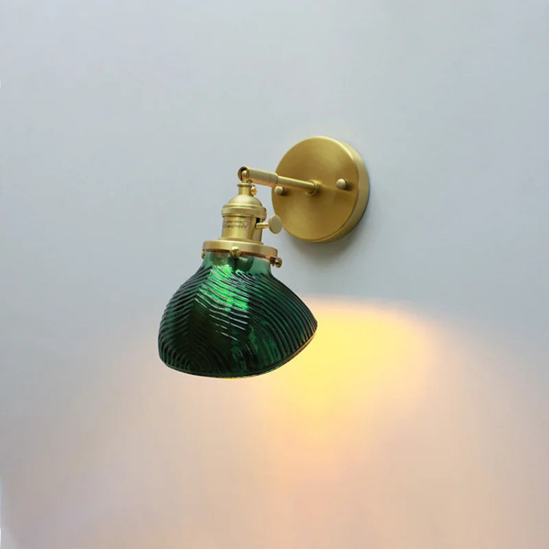 Vintage Wall Sconce  Green Glass Shade With Brass Finish - Product showcase