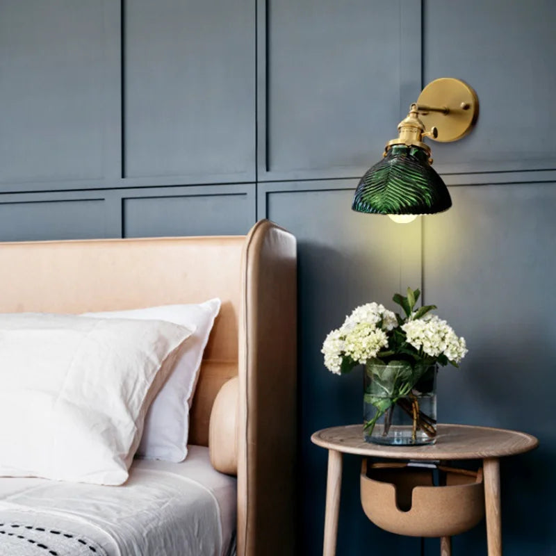 Vintage Wall Sconce  Green Glass Shade With Brass Finish - Product example
