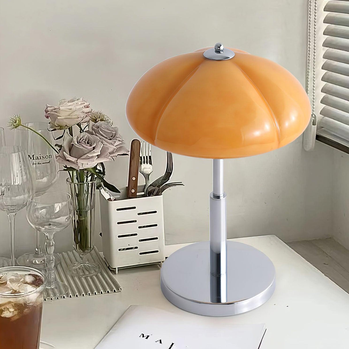 Bauhaus Table Lamp  Amber Glass Dome Shade - Product detail 23