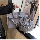 Suede Crossbody Bag Set  Modern Lock Design with Chain Detail - Product showcase