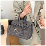 Vintage Denim Handbag  Grey Suede Lock Design - Product example