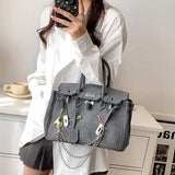 Vintage Denim Handbag  Grey Suede Lock Design - Product detail 5