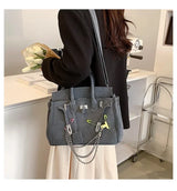 Vintage Denim Handbag  Grey Suede Lock Design - Product detail 6