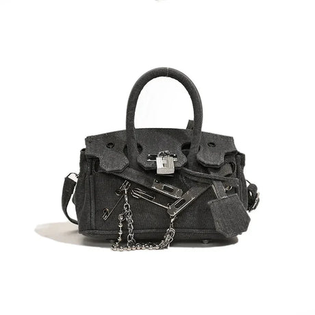 Vintage Denim Shoulder Bag  Distressed Grey Suede Design - Product detail 9