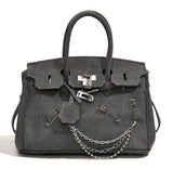 Vintage Denim Handbag  Grey Suede Lock Design - Product detail 10