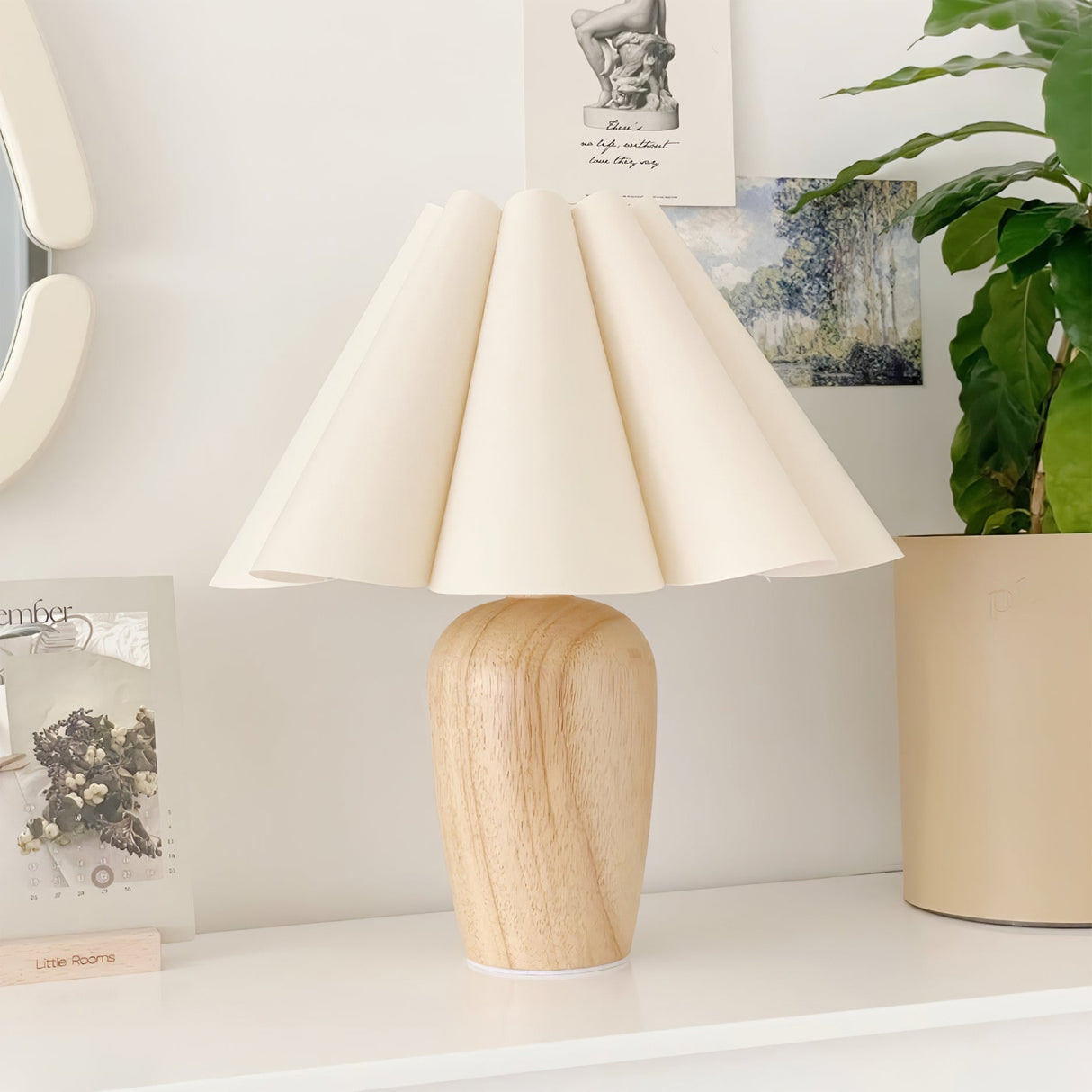 Vintage Table Lamp  Pleated Shade Wood Base - Detailed view