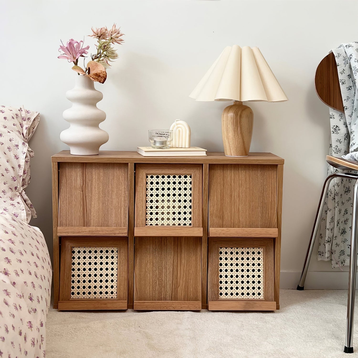 Vintage Table Lamp  Pleated Shade Wood Base - Product example