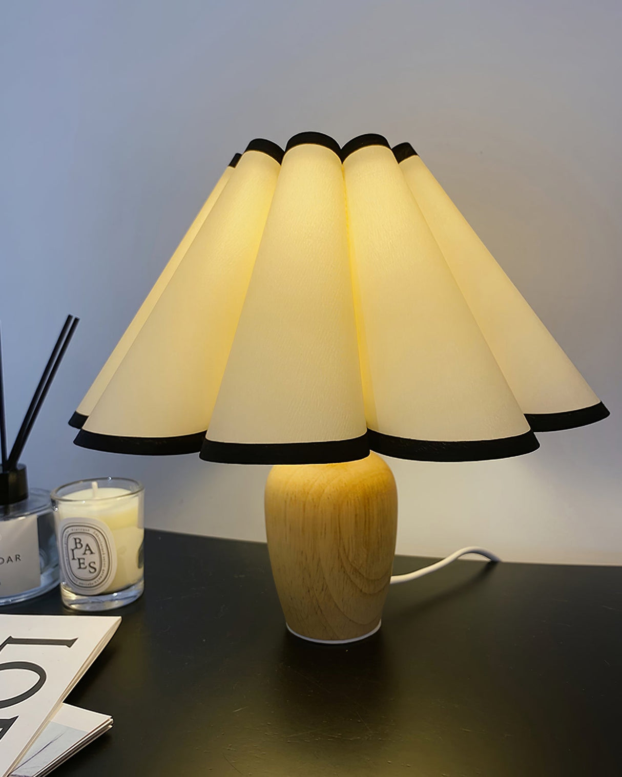 Scandinavian Table Lamp  Pleated Shade With Black Trim - Product detail 19