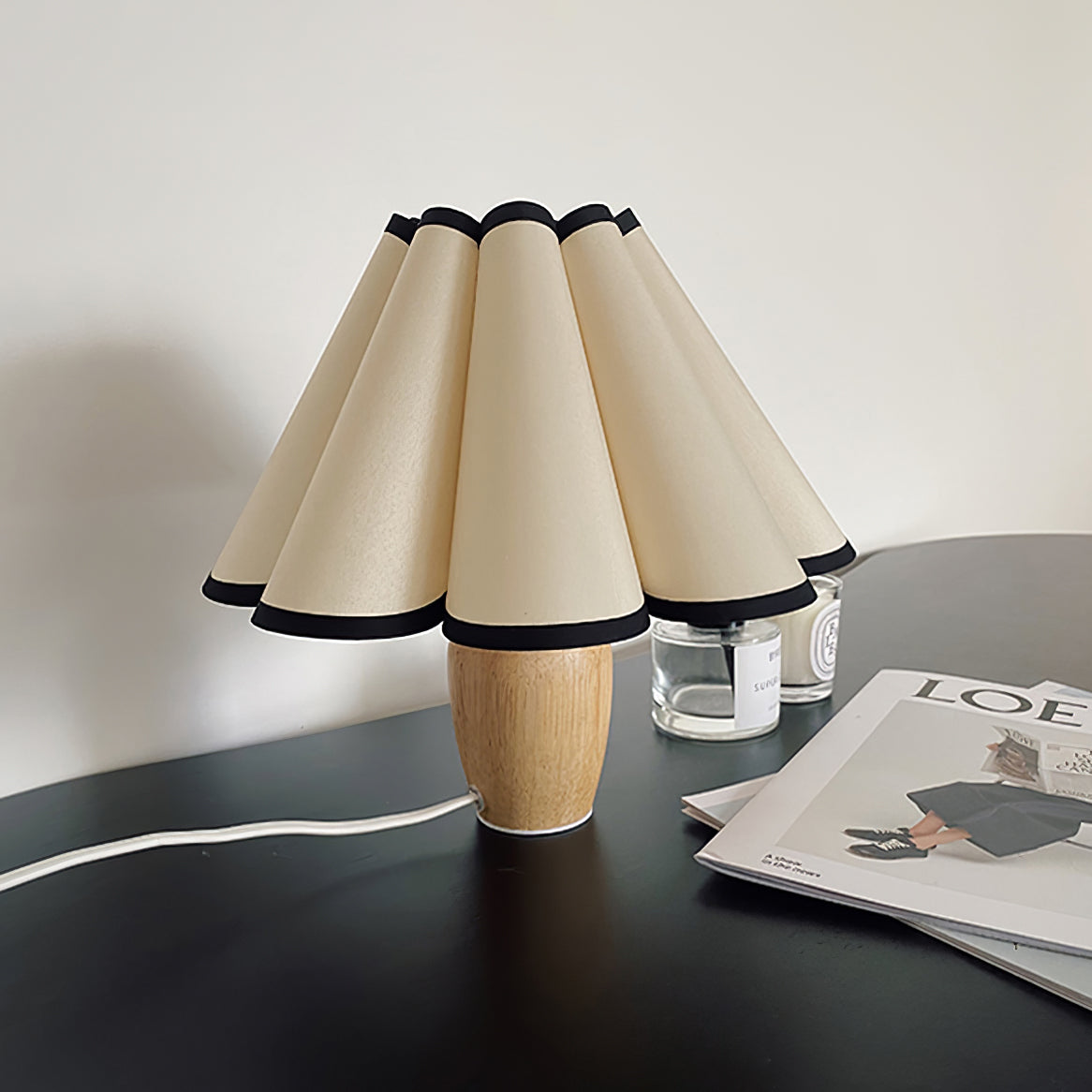 Scandinavian Table Lamp  Pleated Shade With Black Trim - Product detail 10