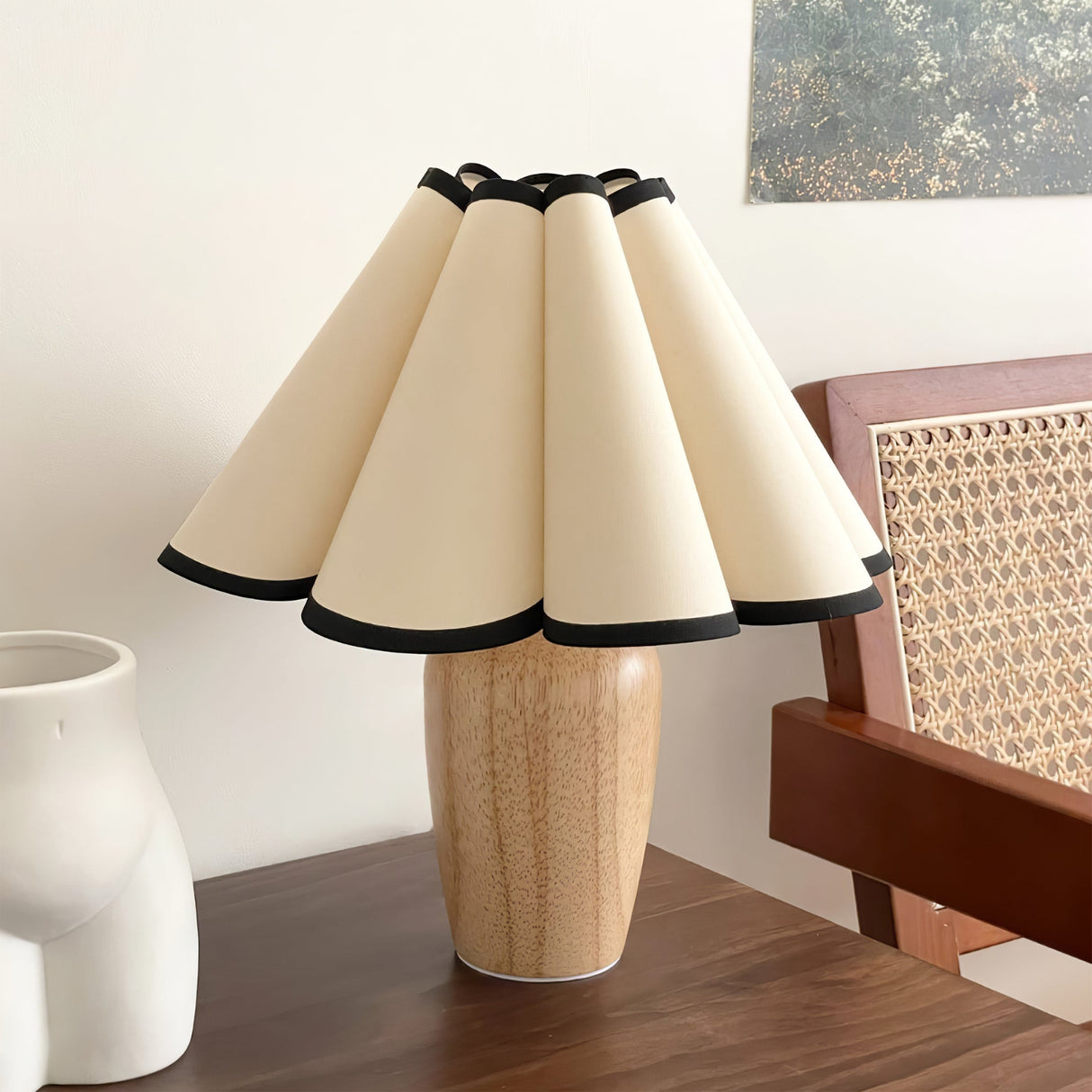 Scandinavian Table Lamp  Pleated Shade With Black Trim - Product detail 11