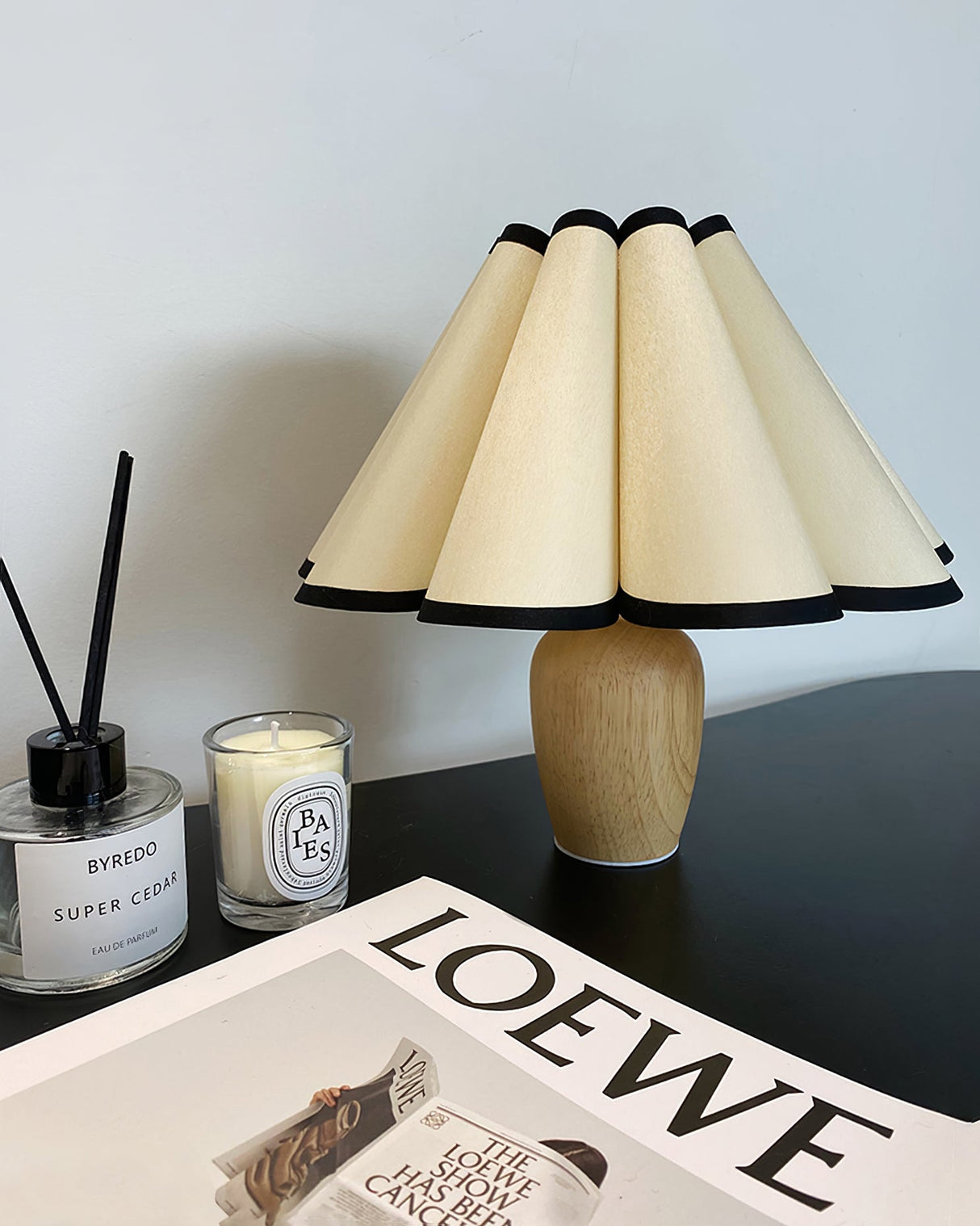 Scandinavian Table Lamp  Pleated Shade With Black Trim - Product detail 17