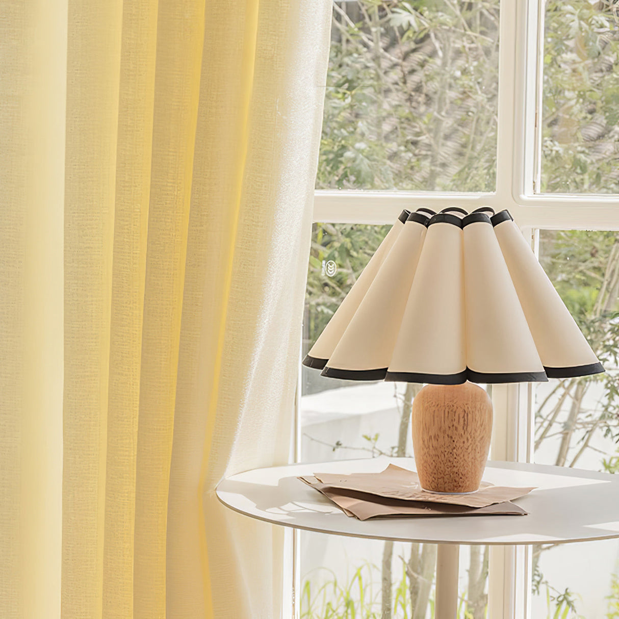 Scandinavian Table Lamp  Pleated Shade With Black Trim - Product detail 4
