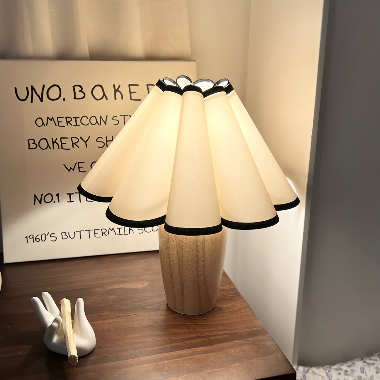 Scandinavian Table Lamp  Pleated Shade With Black Trim - Detailed view