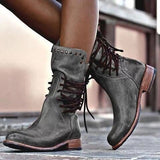 Vintage Leather Boots  Brown Lace-Up Combat Design - Detailed view