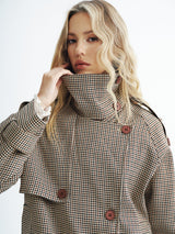 Vintage Plaid Trench Coat  Cropped Double-Breasted Design - Product detail 4