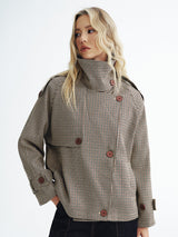 Vintage Plaid Trench Coat  Cropped Double-Breasted Design - Product detail 5