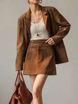 Vintage Suede Blazer  Oversized Brown Double-Breasted Design - Product example