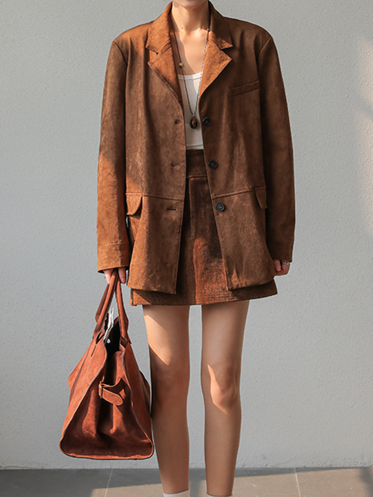 Vintage Suede Blazer  Oversized Brown Double-Breasted Design - Product detail 6