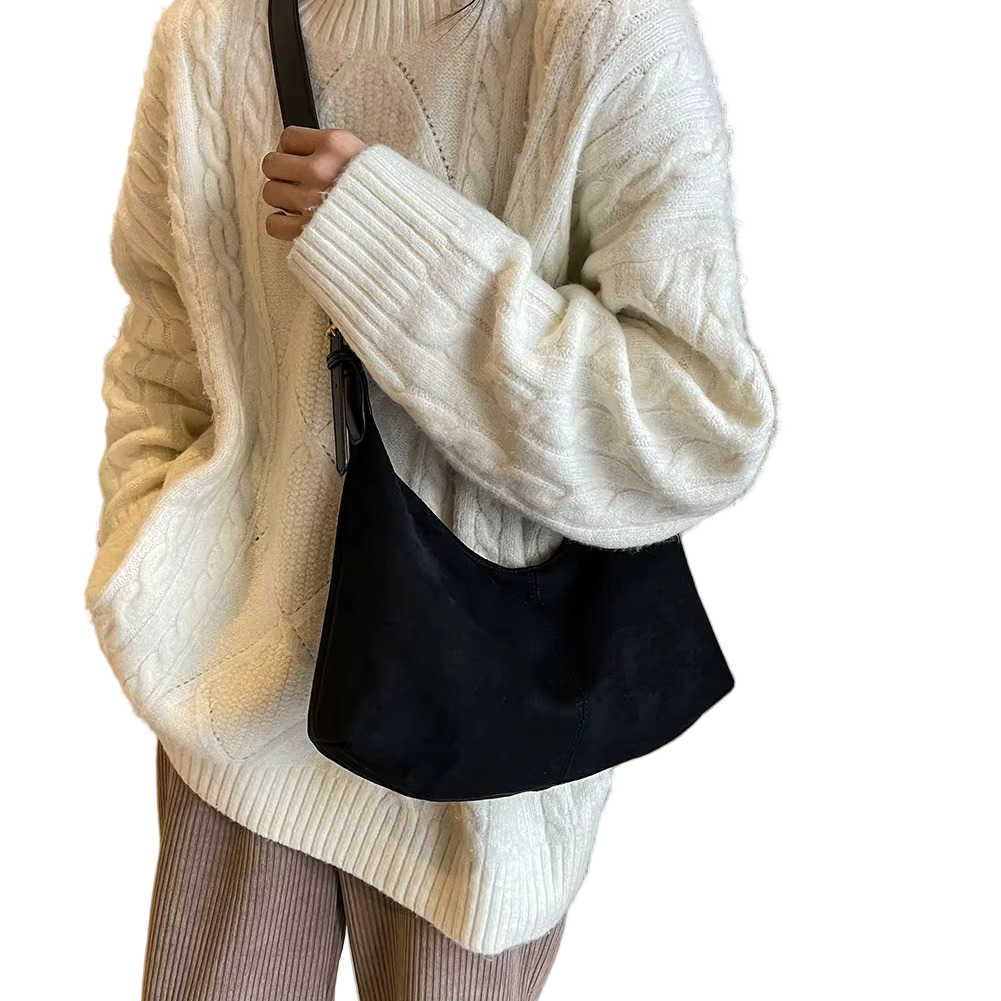 Minimalist Suede Handbag  Crescent Shape Crossbody Design - Product showcase