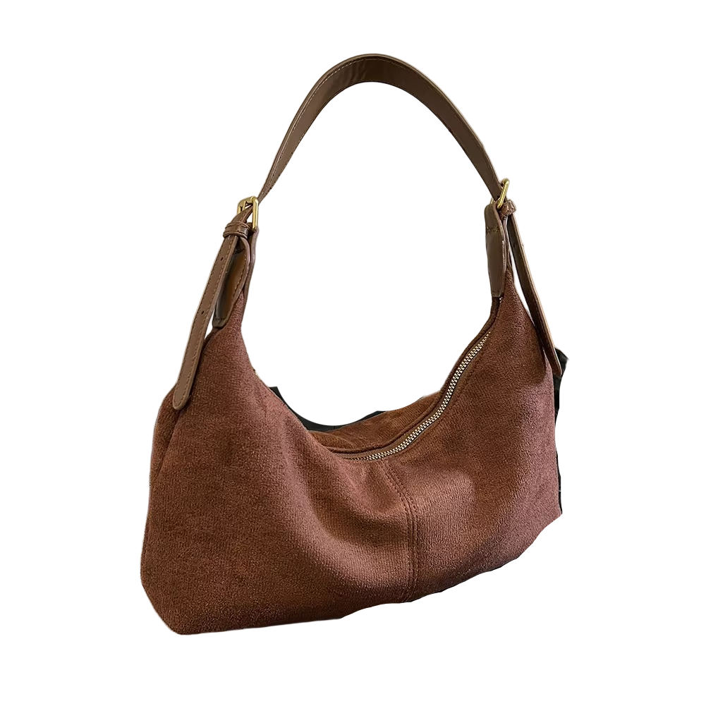 Minimalist Suede Handbag  Crescent Shape Crossbody Design - Detailed view