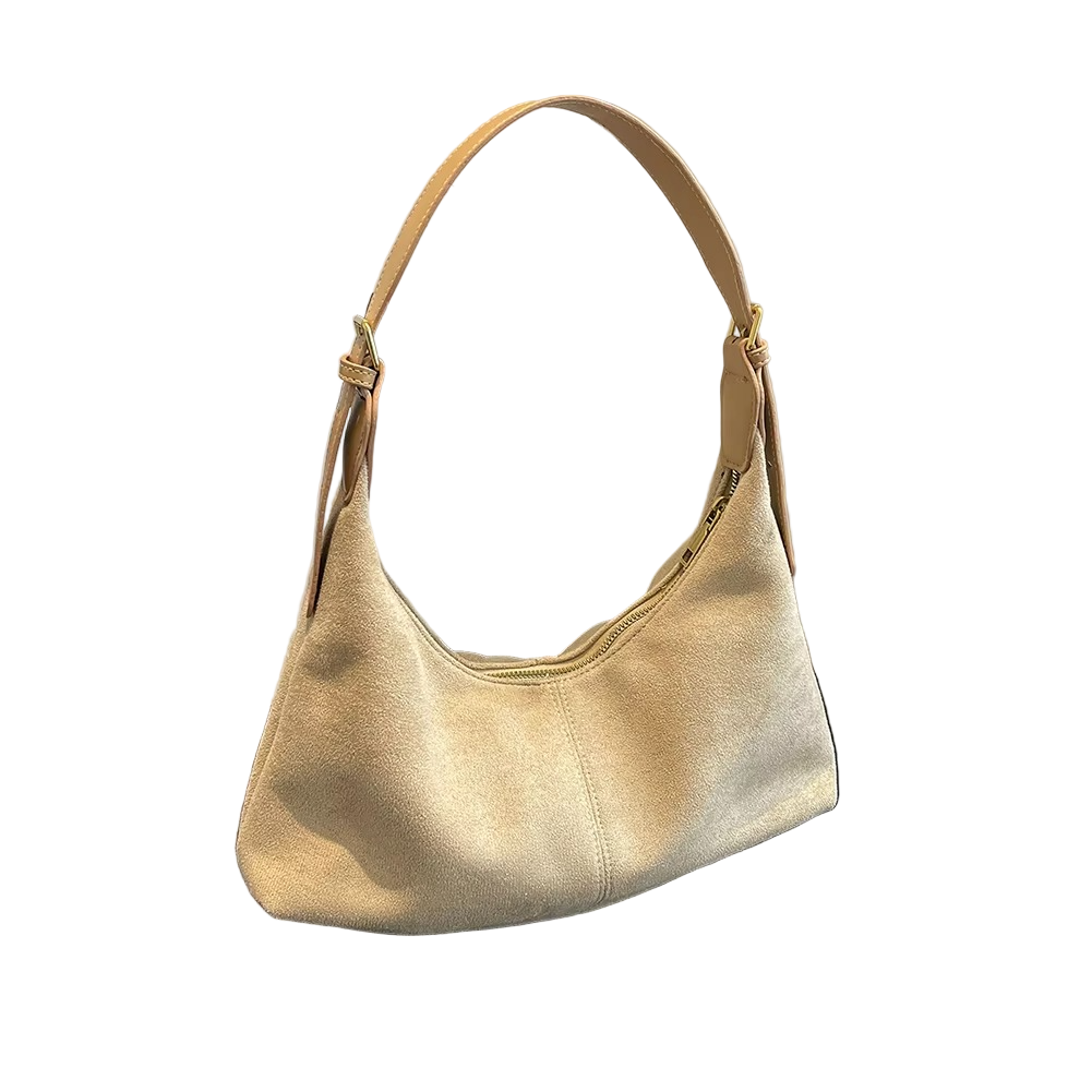 Minimalist Suede Handbag  Crescent Shape Crossbody Design - Product example