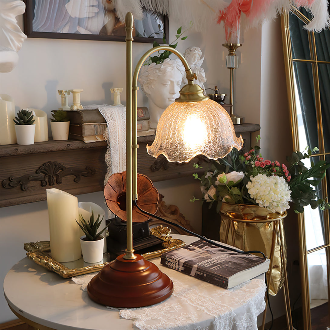 Vintage Table Lamp  Brass Arm With Glass Shade - Product detail 6