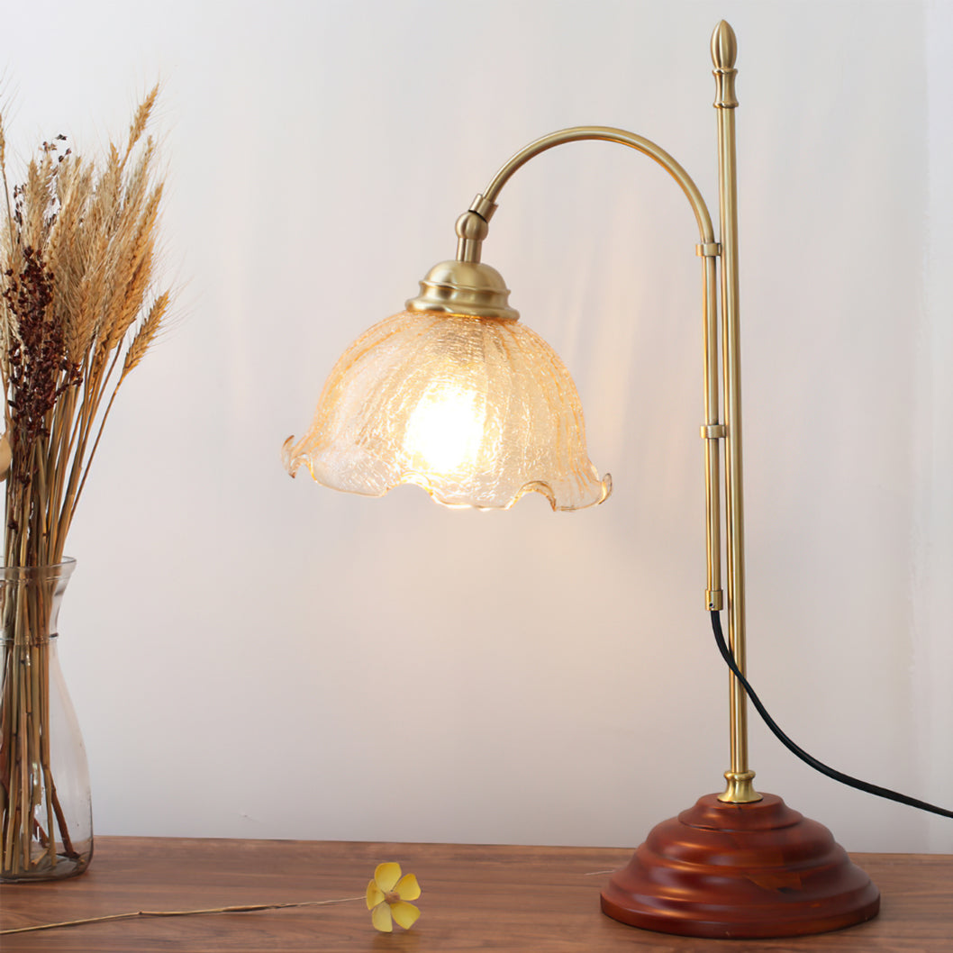 Vintage Table Lamp  Brass Arm With Glass Shade - Detailed view