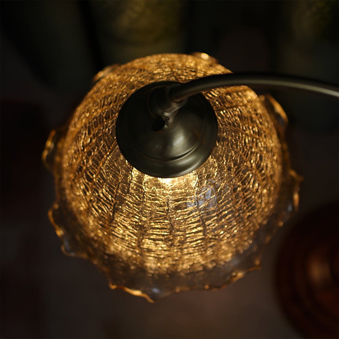 Vintage Table Lamp  Brass Arm With Glass Shade - Product detail 11
