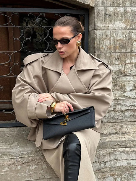 Vintage Trench Coat  Oversized Shoulder Pad Design - Product showcase