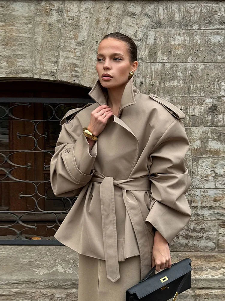 Vintage Trench Coat  Oversized Shoulder Pad Design - Detailed view