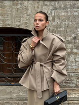 Vintage Trench Coat  Oversized Shoulder Pad Design - Detailed view