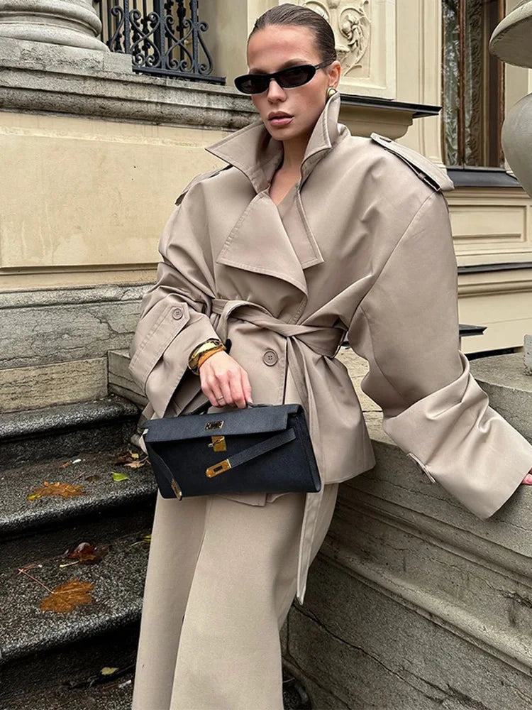 Vintage Trench Coat  Oversized Shoulder Pad Design - Product detail 4