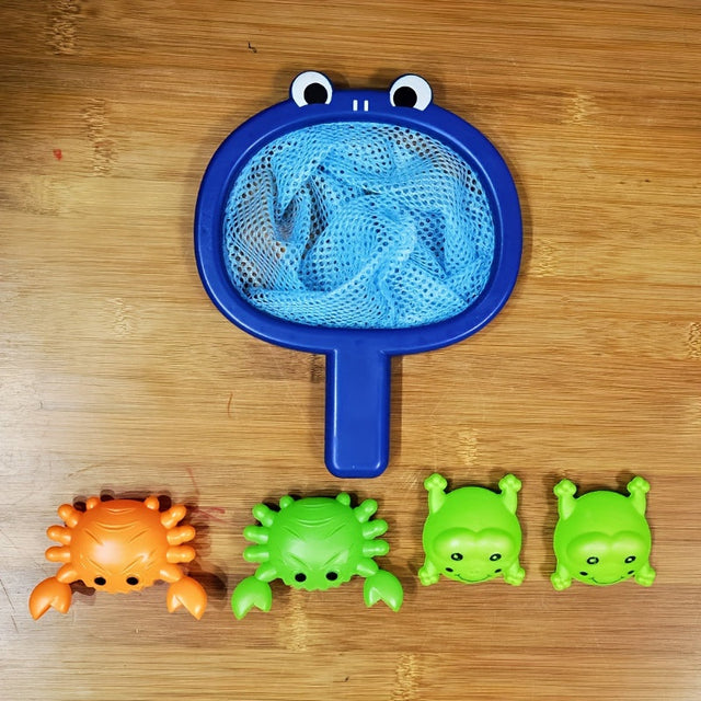 Bath Toy Fishing Set  Frog Net with Floating Animals - Product showcase