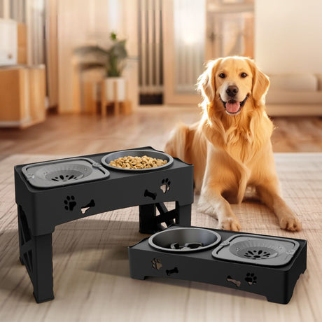 Elevated Dog Bowl Stand  Adjustable Height Slow Feeding Station - Product showcase