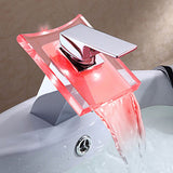 LED Bathroom Faucet  Copper Waterfall Basin Mixer with Color Changing Light - Detailed view